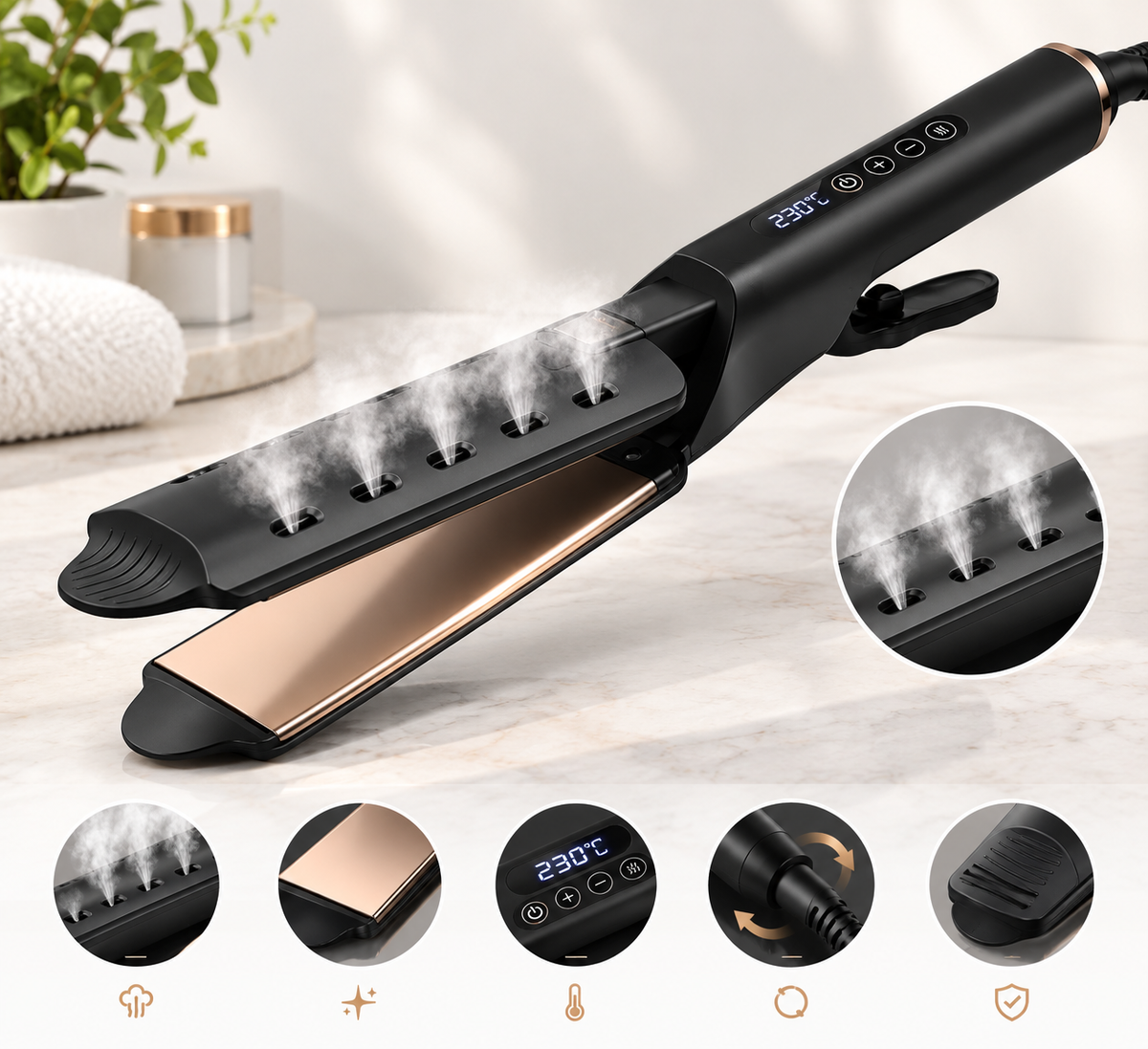 Steam hair straightener